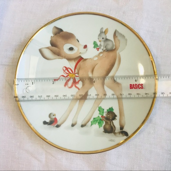 Vintage winter Christmas animal themed side serving dish plate gold trim mug - Picture 5 of 10